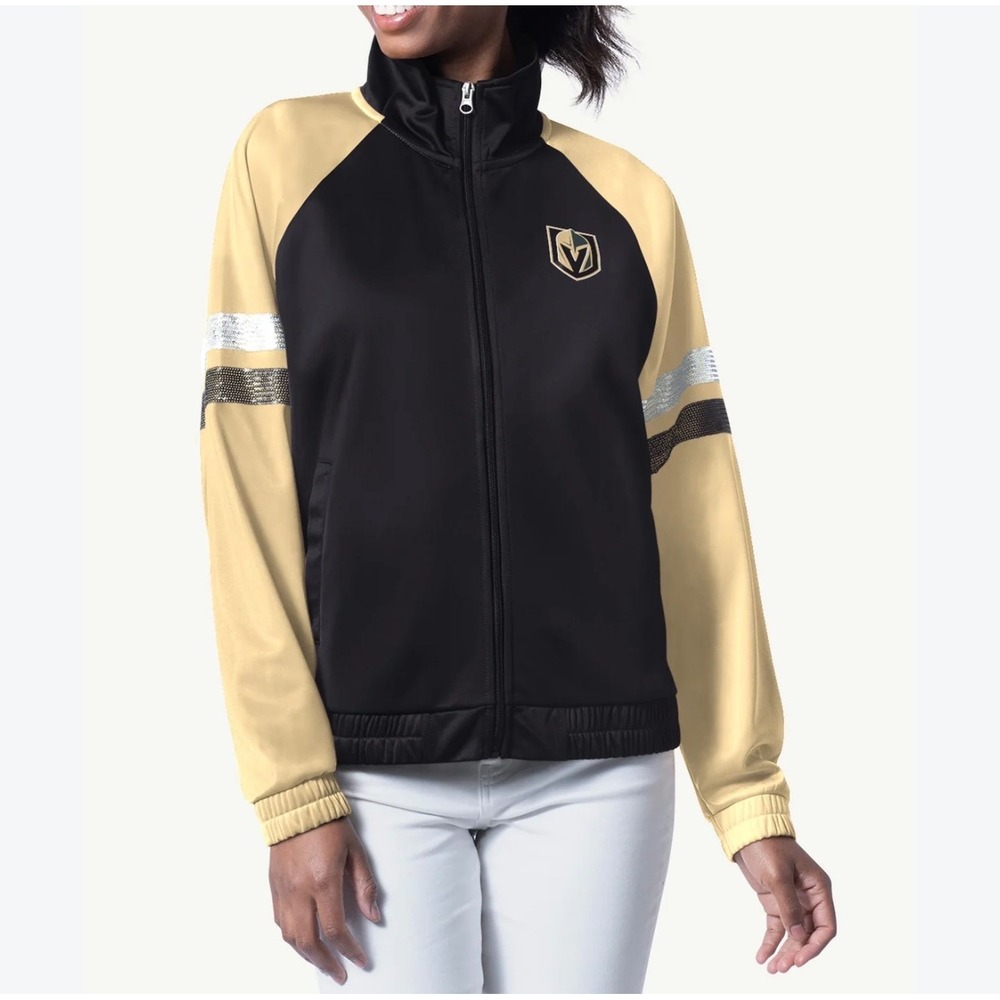 G-III 4Her Golden Knights Sequin Track Jacket Womens Small Black Gold
